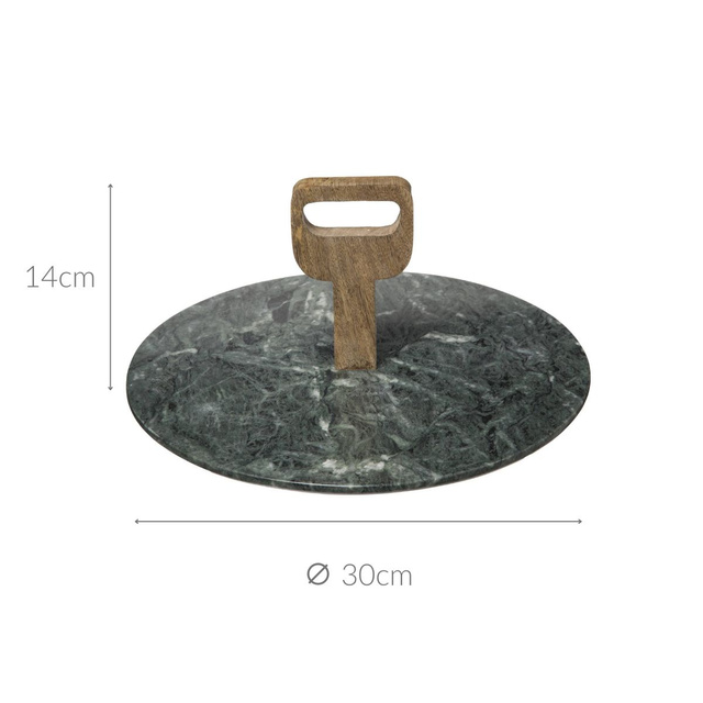 Tava de servire din marmura, Ø 30 cm, suport din lemn