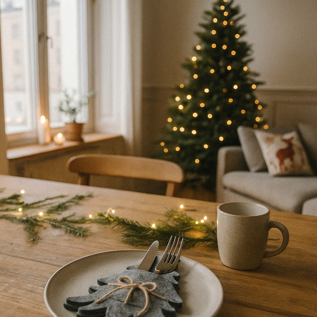 Buzunar din fetru pentru tacâmuri FILZY în formă de brad.