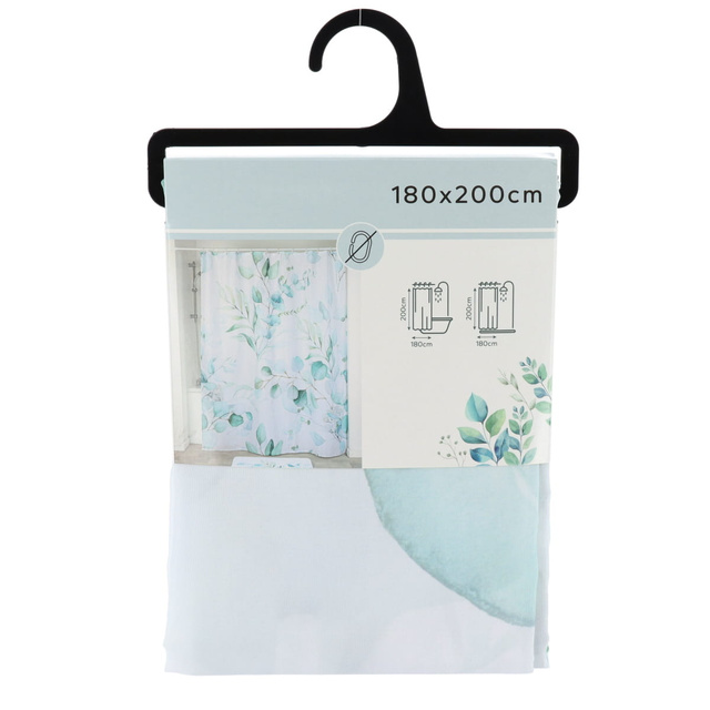 Cortina de duș cu model de eucalipt AQUARELLE, 180 x 200 cm