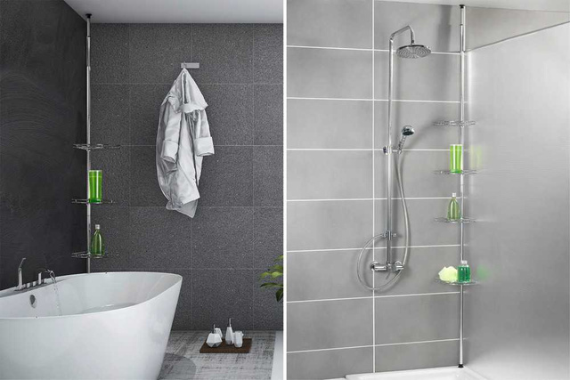 Raft de baie colțar, telescopic pentru duș - până la 4 niveluri