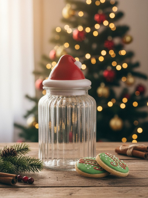 Borcan din sticlă cu motiv sărbătoresc, 1375 ml