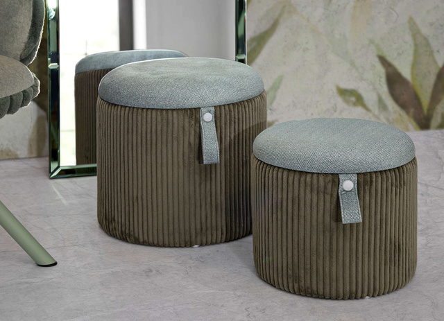 Set de 2 pufuri BOLZANO cu spațiu de depozitare ascuns și capac detașabil, Ø 38 cm & Ø 32 cm