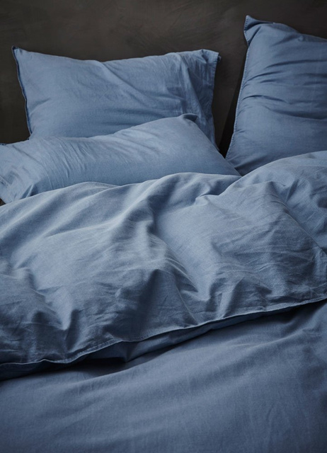 Set de lenjerie de pat din bumbac de culoare albastră, lenjerie pentru pat single, 140 x 220 cm, Essenza