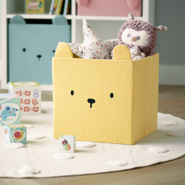 Cutie pentru jucării din muselină COZY KIDS cu urechi, 28 × 28 × 28 cm