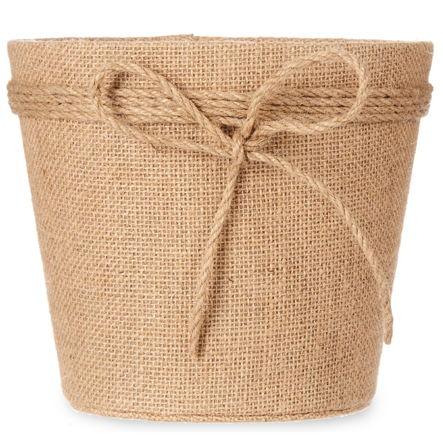 Husa pentru ghiveci impletit cu fundita de iuta, 20 x 16 cm