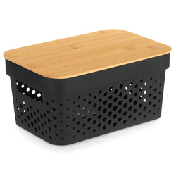 Recipient din plastic cu capac din bambus, 36 x 26 x 14 cm