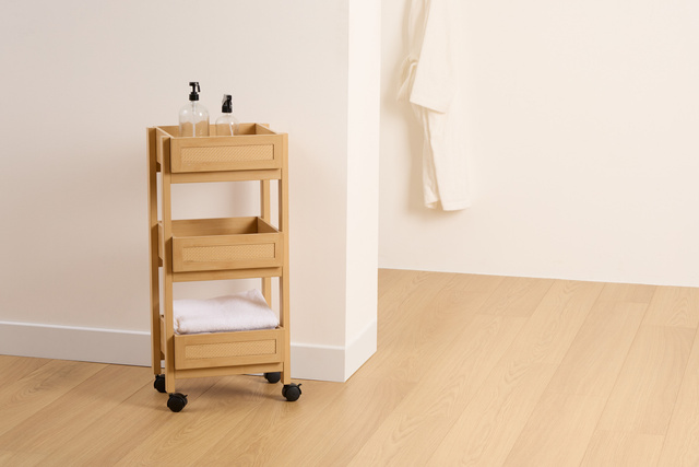 Cărucior de bucătărie pe roți CANE, împletitură vieneză, 39,6 x 30 x 85,5 cm