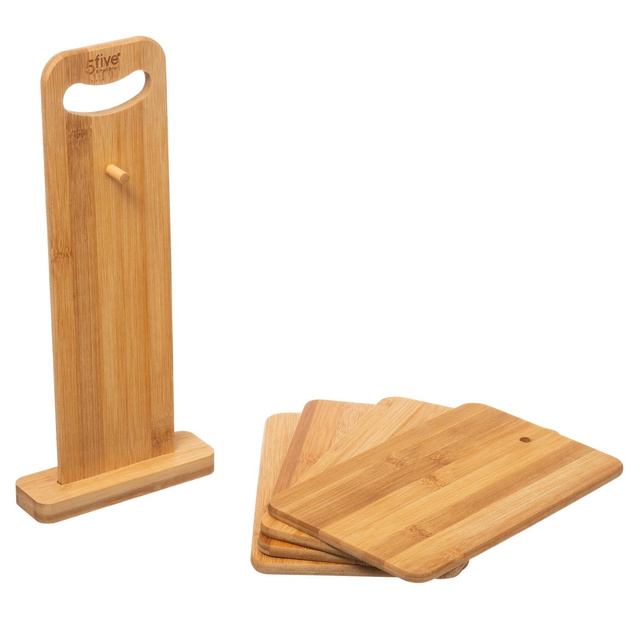 Set 4 tocatoare din bambus, cu suport