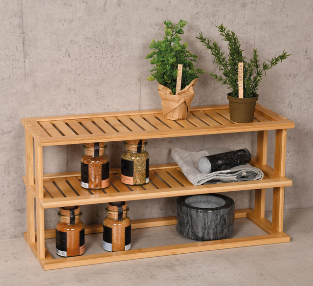 Raft pentru blat de bucătărie din bambus, două niveluri, 55 x 20 cm, Kesper