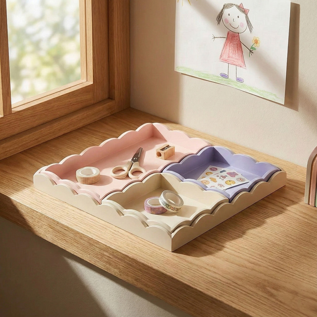 Set de 4 tăvi din lemn, 30 x 30 x 3 cm, roz.