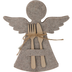 Buzunar din fetru pentru tacâmuri în formă de îngeraș, 22 x 20 cm, bej