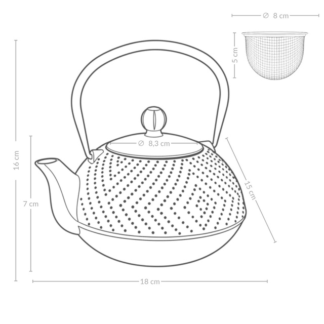 Ceainic din fontă cu infuzor KAMIN, 900 ml, bleumarin