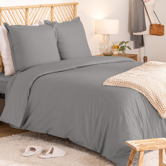 Set de cearșafuri solide din bumbac Percale gri 240 x 220 cm