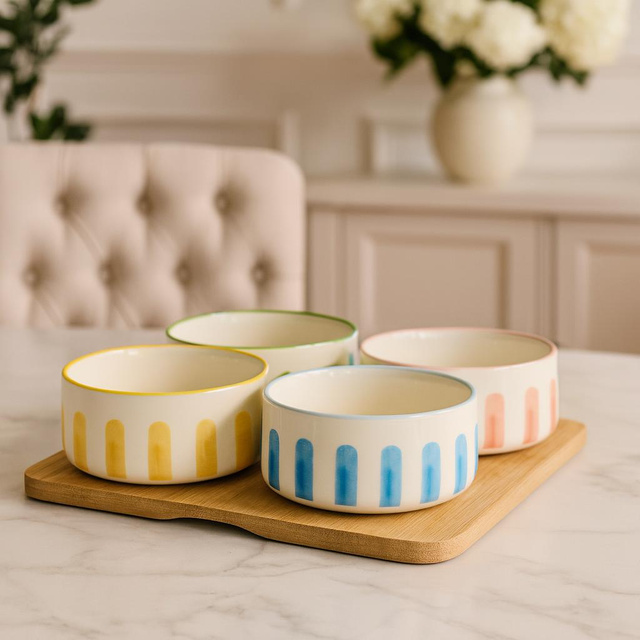 Set de boluri pentru gustări FIKA, 4 x 230 ml, tavă din bambus