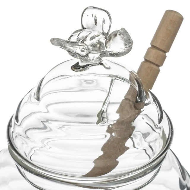 Borcan de sticla depozitare miere cu lingura Secret de Gourmet, 14 cm