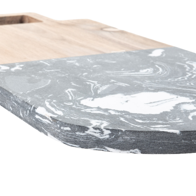 Tava de servire, marmura si lemn, 38 x 18 cm