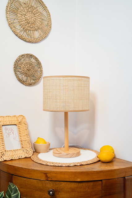 Lampa de masa DELLA, baza din lemn, 42 cm