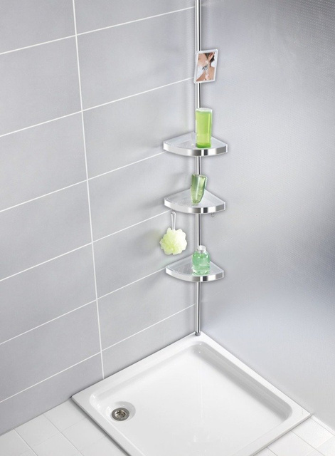 Raft de baie colțar Premium Edge Shiny, 3 niveluri, oglindă, telescopic, WENKO, strălucitor