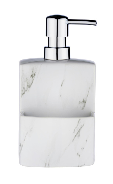 Dispenser săpun lichid FESTIVAL cu recipient pentru burete, ceramică cu motiv de marmură, 380 ml, WENKO