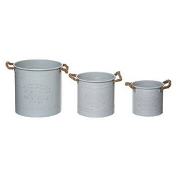 Ghivece metalice cu mânere de sfoară, 3 bucăți, gri deschis