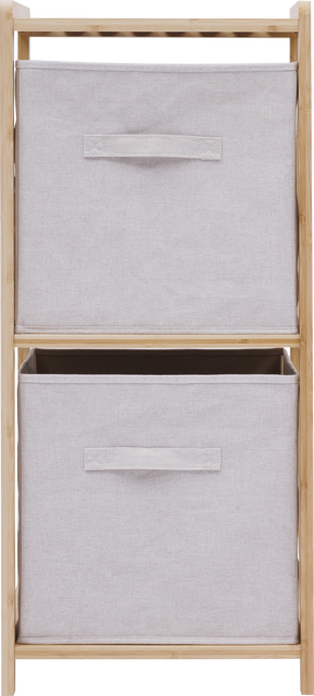 Raft din bambus TIDY cu două coșuri din material, 34,7 x 33 x 77,5 cm