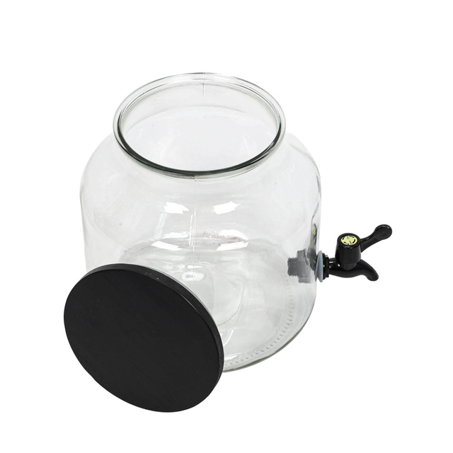 Borcan cu robinet din sticlă, cu capac din lemn de pin, 5,2 l