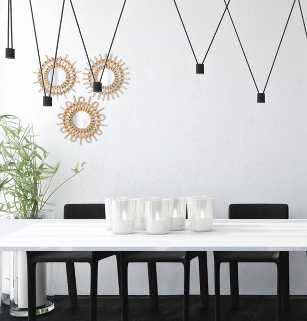 Set de oglinzi decorative cu rama din răchită, Ø 28 cm, 3 bucăți