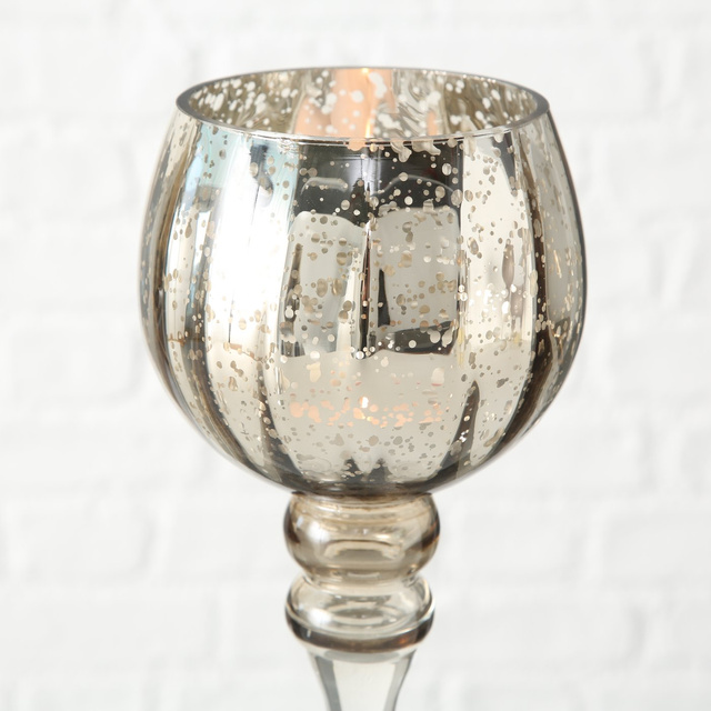 Set 3 sfeșnice din sticlă, pahare înalte, șampanie