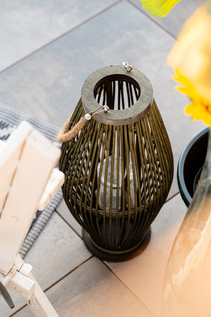 Felinar de bambus cu frânghie, Ø 21 x 38 cm, verde