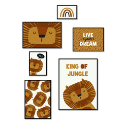 Postere pentru camera copiilor THE KING OF THE JUNGLE, 6 rame