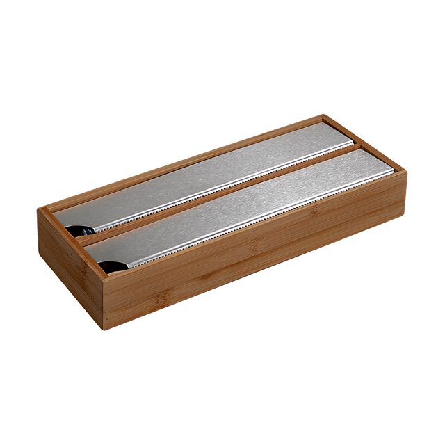 Dozator folie alimentara, doua compartimente, bambus, 35 x 13 cm