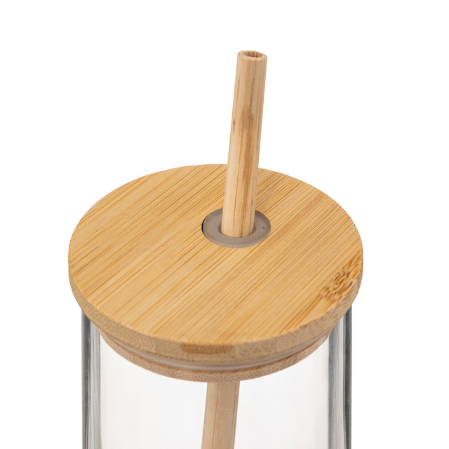 Urcior de sticlă și 4 pahare cu capac din bambus