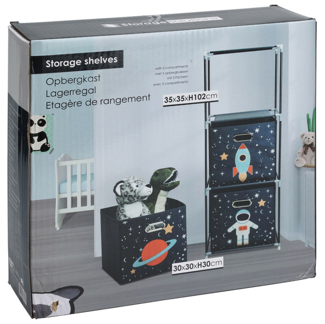 Raft pentru jucarii cu containere Misiune spatiala, 35 x 35 x 102 cm