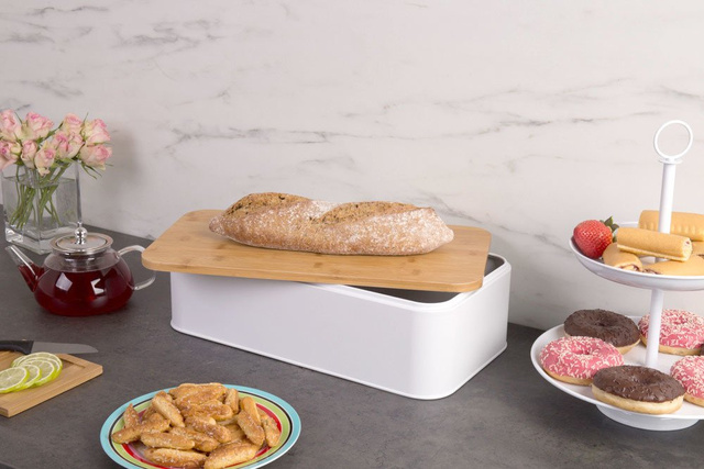 Cutie de pâine metalică cu tocător din bambus, 2 în 1, ZELLER