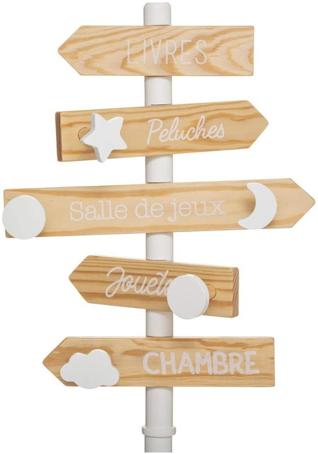 Cuier din lemn pentru copii cu indicatoare, înălțime 114 cm