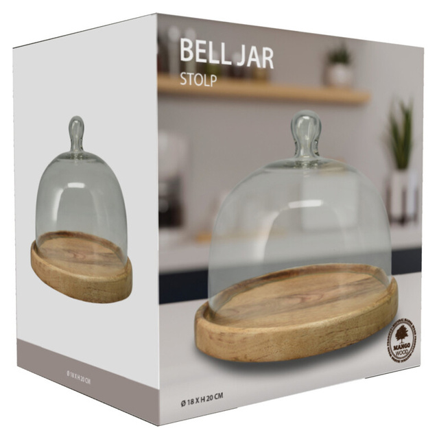 Platou din lemn pentru prăjituri cu capac din sticlă