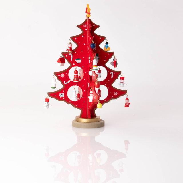 Brad de Crăciun pliabil cu decorațiuni decorative, ornament din lemn de 26 cm