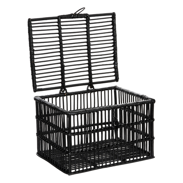 Set 3 cosuri decorative din ratan, negru