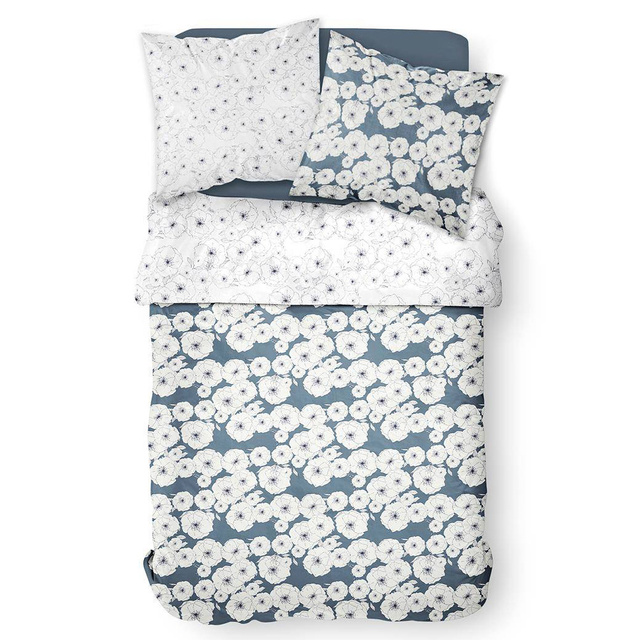 Lenjerie de pat din bumbac Poppies Draw, reversibila, 220 x 240 cm