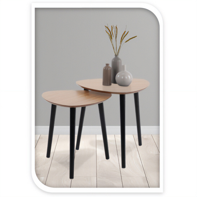 Set de mese de cafea cu trei picioare din lemn de pin, 2 bucăți