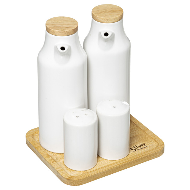 Dozatoare de condimente pentru ulei, oțet, sare și piper, set ceramic, alb