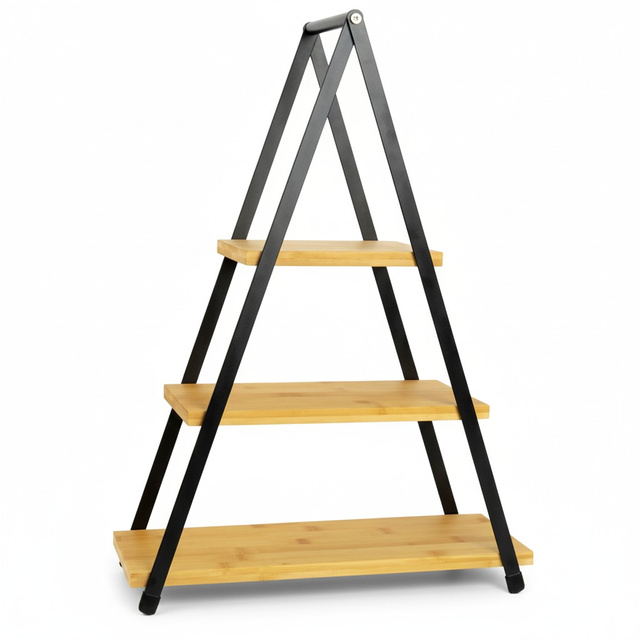 Pateră cu trei niveluri, cu rafturi din lemn, 53 cm