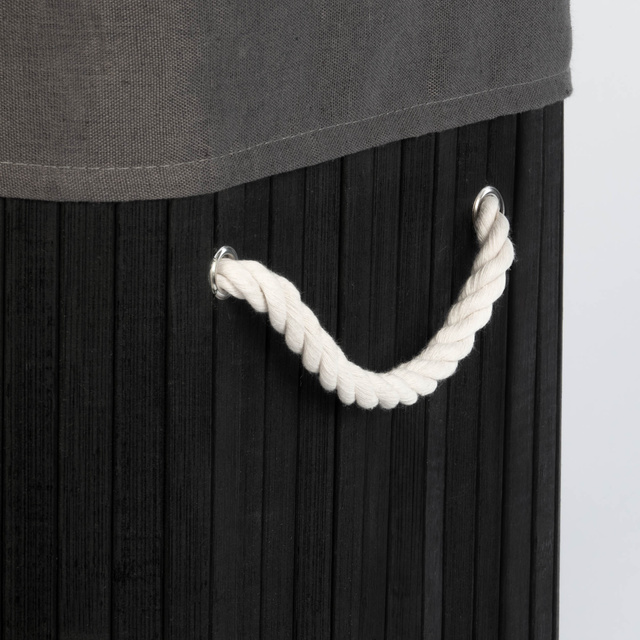 Coș de rufe negru din bambus, 80 l