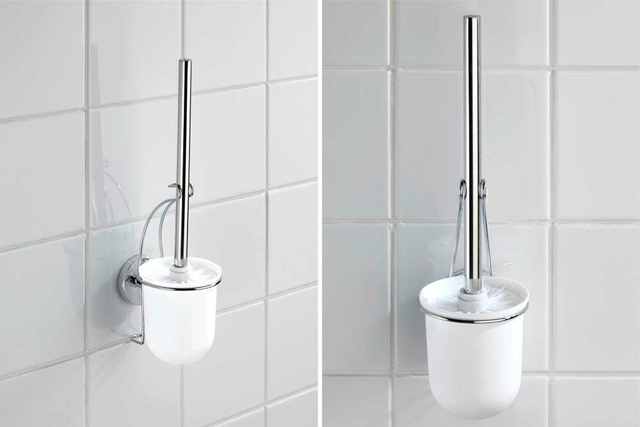 Recipient pentru perie MILAZZO + perie WC, Vacuum-Loc - oțel cromat, WENKO