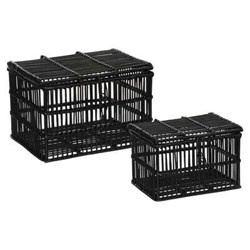 Set 3 cosuri decorative din ratan, negru