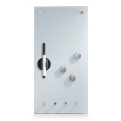 Tablă de sticlă MEMO pentru notițe + 3 magneți și 4 cârlige, 40x20 cm, ZELLER, albă