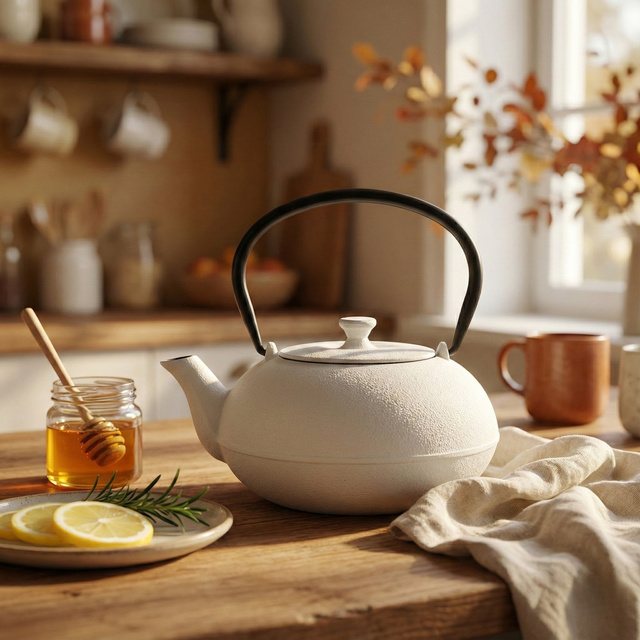 Ceainic din fontă cu infuzor NOMI, 800 ml, alb