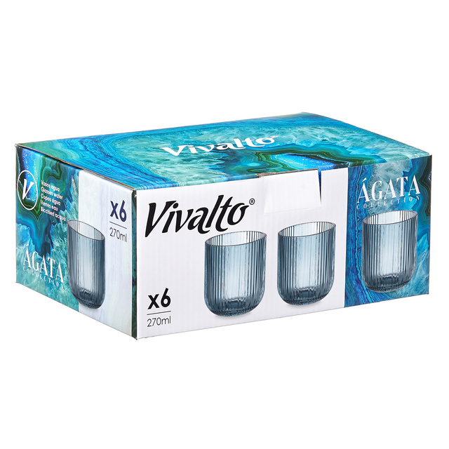 Pahare joase pentru apa LINES din sticla canelata, set de 6, 270 ml