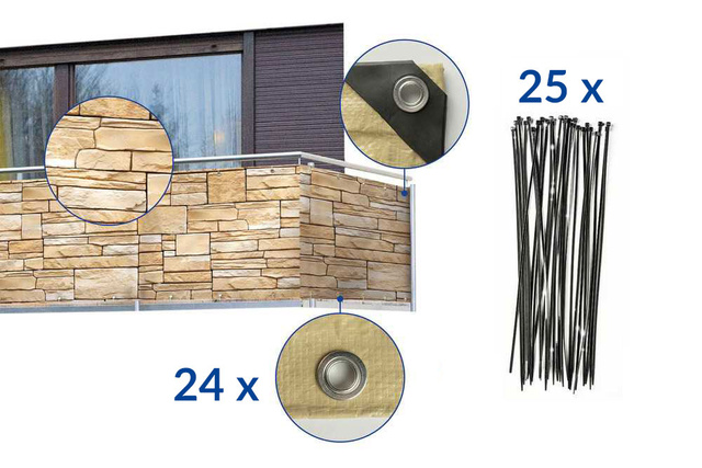 Protecție pentru balcon cu motiv de piatră decorativă - 500 x 85 cm, ardezie