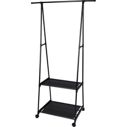 Suport pentru haine din metal + cutie pentru pantofi, 55 - 88 x 45 x 157 cm, negru